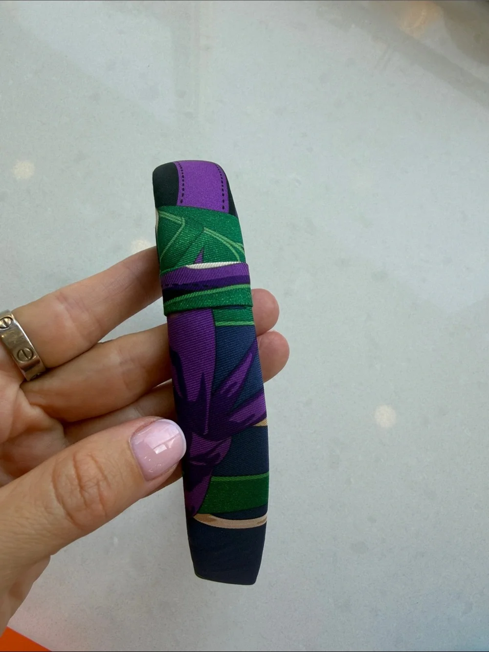 Like hew HERMES Purple & Green Silk Twilly Headband
